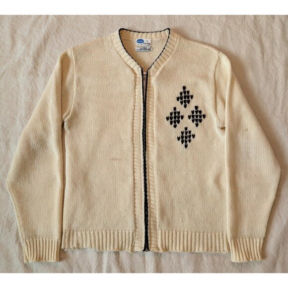 Pilgrim Spotswear Vintage 60s Men's Cream knit Wool Cowichan Style Zip Sweater S - Picture 3 of 15